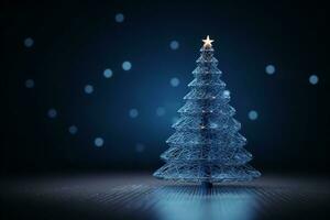 AI generated Abstract Blue shinny Christmas tree with bokeh background technology concept photo