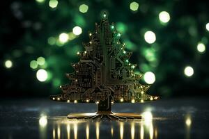 AI generated Christmas tree made with circuit board technology concept photo