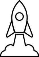 Rocket launch icon in line isolated on Startup Rocket ship with fire, Flying rocket icon. Space travel. Project start up sign. Creative idea symbol. vector for apps, web