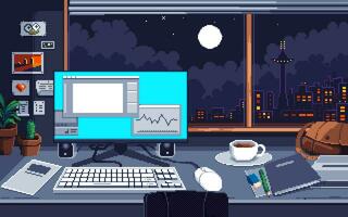 Pixel art illustration Work Desk Background. Pixelated Work Desk. Work Desk office background pixelated for the pixel art game and icon for website and video game. old school retro. vector