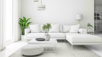 AI generated living room interior design with sofa minimal aesthetic 3d rendered photo