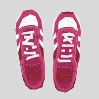 A Pair of Sneakers ,Sports Shoes, Top View, Flat Style, Nostalgic Realism - Isolated Vector Illustration.