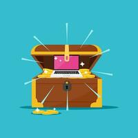 laptop in a treasure chest vector