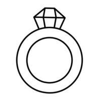 Vector black and white wedding ring with stone. Cute marriage symbol line clipart element for bride and groom. Just married couple accessory. Cartoon ceremony illustration or coloring page