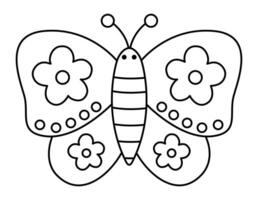 vector negro y blanco linda decorado mariposa con flores linda línea Boda insecto. gracioso animal clipart elemento o colorante página