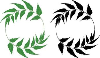 two leaves in a circle with a white background, hand drawn illustration leaf frame, vector