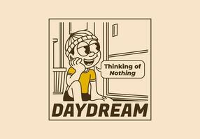 Daydream, thinking of nothing. a boy wearing a beanie was daydreaming by the window vector