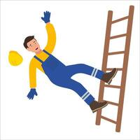 Worker in a helmet falling from step ladder. Industrial safety and occupational health at work.Vector Illustration vector