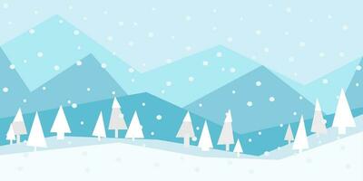 White and blue winter landscape, snowy mountains, and forest, snowfall, alpine, cool vector