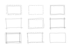 conjunto de mano dibujado rectángulo marcos sencillo garabatear rectangular formas Escribiendo cuadrado texto caja. destacando elementos. forrado borde. vector gráfico ilustración.
