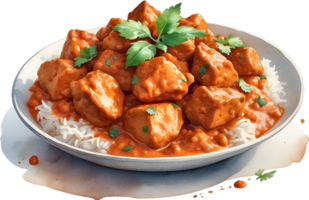 AI generated Watercolor painting of a delicious-looking Chicken Tikka Masala. Ai-generated. png