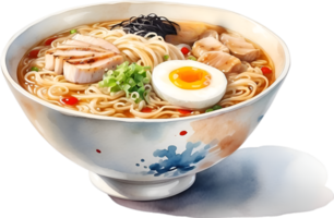 AI generated Watercolor painting of a delicious-looking Ramen. Ai-generated. png