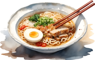 AI generated Watercolor painting of a delicious-looking Ramen. Ai-generated. png