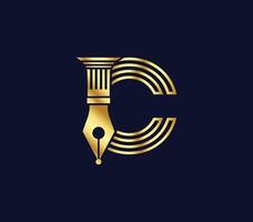 C letter Lawyer logo with creative Design Gold Color vector