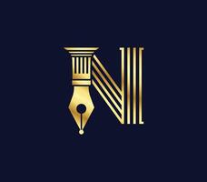 N letter Lawyer logo with creative Design Gold Color vector