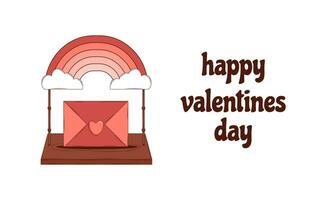 retro encantador dibujos animados corazón tarjeta. linda maravilloso de moda concepto con inscripción contento san valentin día. de moda retro 60s 70s estilo. rojo, rosado colores. vector