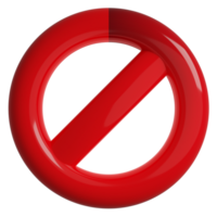 3D rendered red prohibited or not allow or alert icon design with transparent background. png
