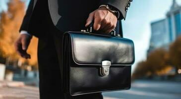 AI generated Cityscape Executive - Stylish Briefcase in Hand photo