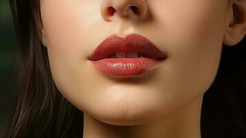 AI generated Captivating Beauty - Close-up of a Young Woman's Alluring Lips photo