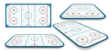 detallado ilustración conjunto de un hockey sobre hielo pista, campo, Corte con diferente perspectivas, eps10 vector