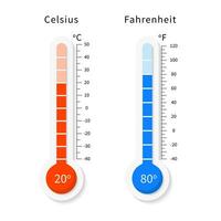 vector Celsius and fahrenheit meteorology thermometers set