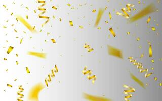 Celebration background template with confetti and gold ribbons. Vector illustration