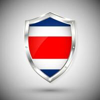 Costa Rica flag on metal shiny shield vector illustration. Collection of flags on shield against white background. Abstract isolated object