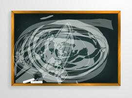 Blackboard background and wooden frame, rubbed out dirty chalkboard, vector illustration