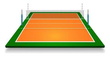 Perspective vector illustration of vollyball field court with net. Vector EPS 10. Room for copy