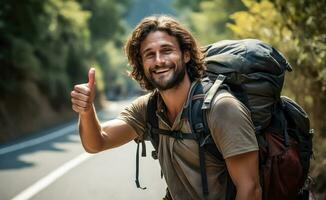 AI generated Wanderlust Ballot - Backpacker Casting His Vote on the Road photo