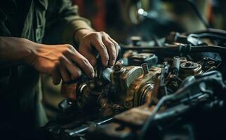 AI generated Precision Repair - Auto Mechanic's Expertise in Motor Work photo