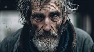 AI generated Expressions of Desolation - Close-Up on a Senior Homeless Face photo