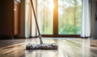 AI generated Cleaning Concept - Floor Mop and Bucket for Home Hygiene photo