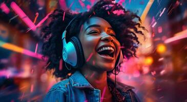 AI generated Dynamic Positivity - Young Woman's Joyful Expression photo