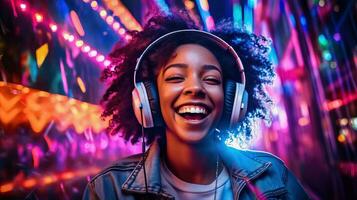 AI generated Carefree Melodies - Young African-American Woman's Joy photo