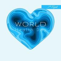 World health day banner. Vector paper cut illustration. 3d heart relief made of blue paper carved layers. Awareness day. Healthcare concept