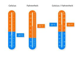 vector Celsius and fahrenheit meteorology thermometers set