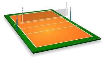 Perspective vector illustration of vollyball field court with net. Vector EPS 10. Room for copy