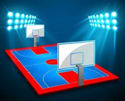 An illustration of perspective Basketball arena field with bright stadium lights design. Vector EPS 10. Room for copy