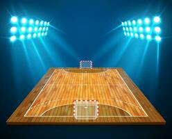 An illustration of perspective TENNIS field, cort with bright stadium lights design. Vector EPS 10. Room for copy