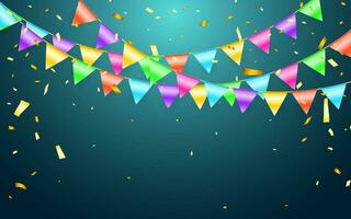 Garland flag and confetti in party and enjoyment concept. Celebration background template. Vector illustration