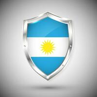 Argentina flag on metal shiny shield vector illustration. Collection of flags on shield against white background. Abstract isolated object