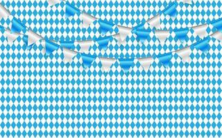 October fest Celebration party banner. Blue and white flag garland on blue abstract geometric background. Vector illustration