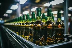 AI generated Flowing Elegance - Conveyor Belt in Action for Wine Bottling photo