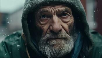 AI generated Portrait of Despair - The Loneliness of an Elderly Homeless Man photo