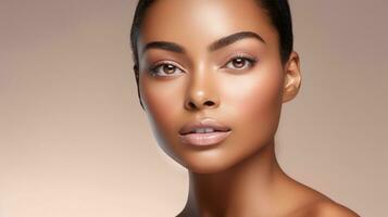 AI generated Aesthetic Allure - Beauty dark-skinned Model for Trendsetting Cosmetics photo