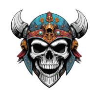 AI generated Skull head in helmet of Viking illustration on a transparent background png