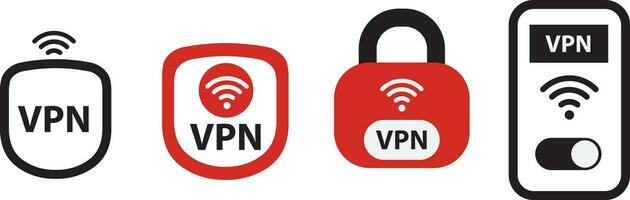 Set VPN icons. Vpn Shield and lock with vpn icon. Safe for wifi and server. Wifi internet signal symbols in the security shield isolated on white background. Vector illustration