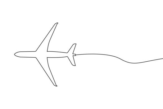 Continuous line drawing of a plane on white background vector