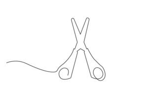 Continuous line drawing of a scissors on white background vector